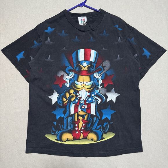 Vintage Garfield "Uncle Sam" USA Double Sided Single Stitch T-Shirt Size Large - Picture 1 of 10